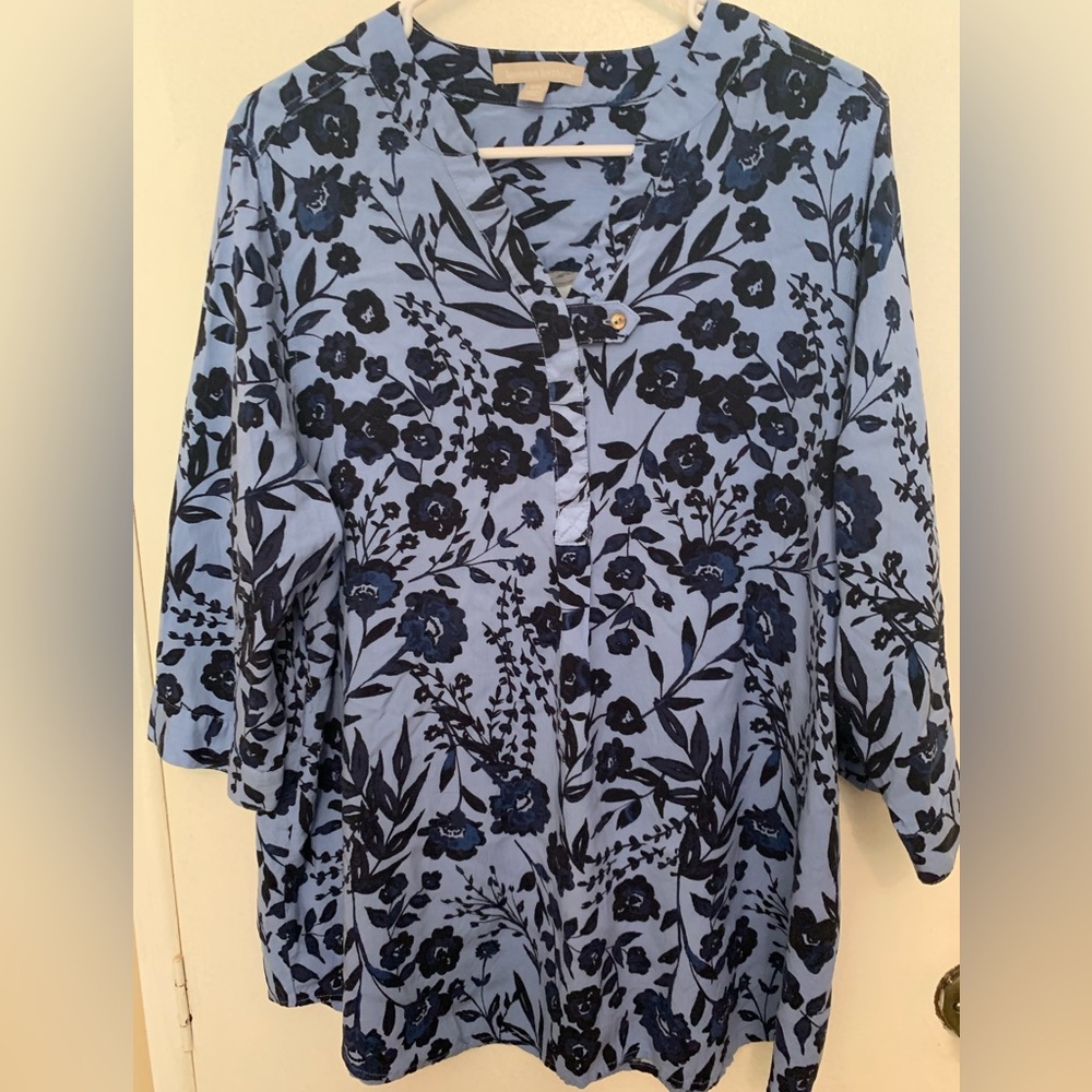 Woman Within Blue Floral Rayon Blouse, size L